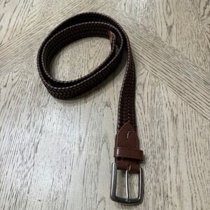 Nautica Mens‎ Size 44/110 Brown Woven Leather Belt  Silver Buckle